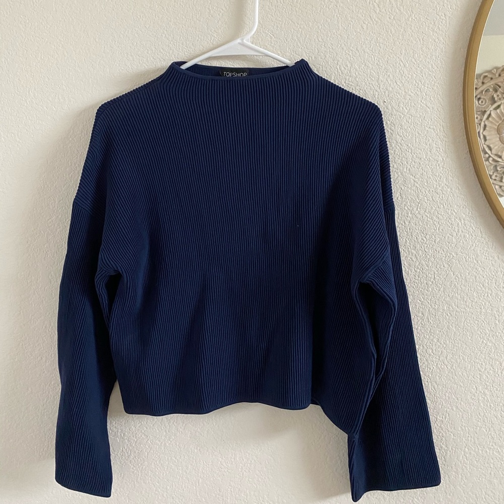TOPSHOP Blue Mock Neck Sweater
